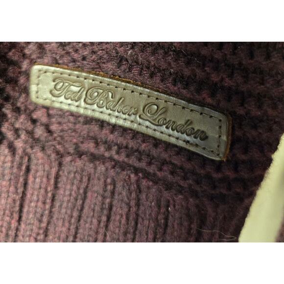 Ted Baker Half Button Mock Neck Knit Sweater Brown Red Undertone Size 2 Small - Picture 6 of 13